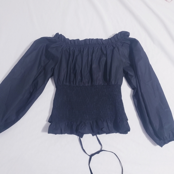 Scarlet Darkness Off Shoulder Long Sleeve Corset Cropped Top - Picture 5 of 9